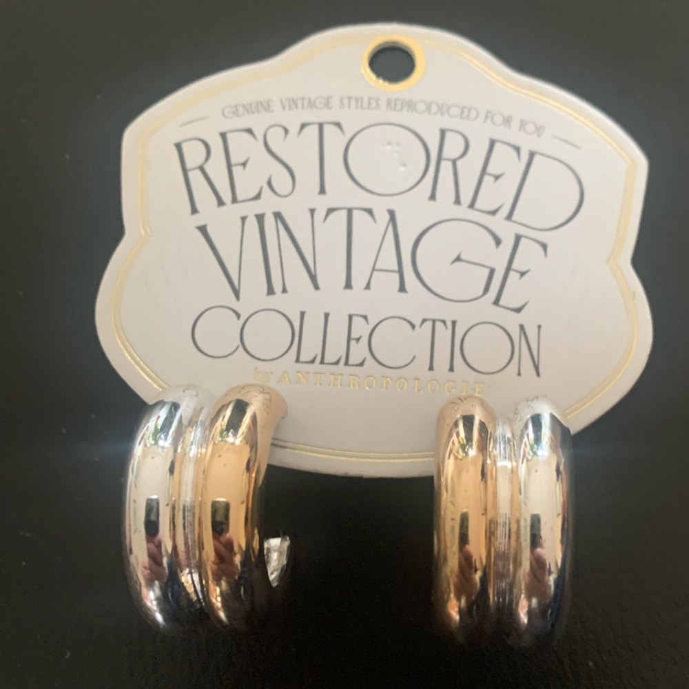 Anthropologie Chunky Hoop Earrings 14K Gold Plated 🆕Restored Vintage Collection